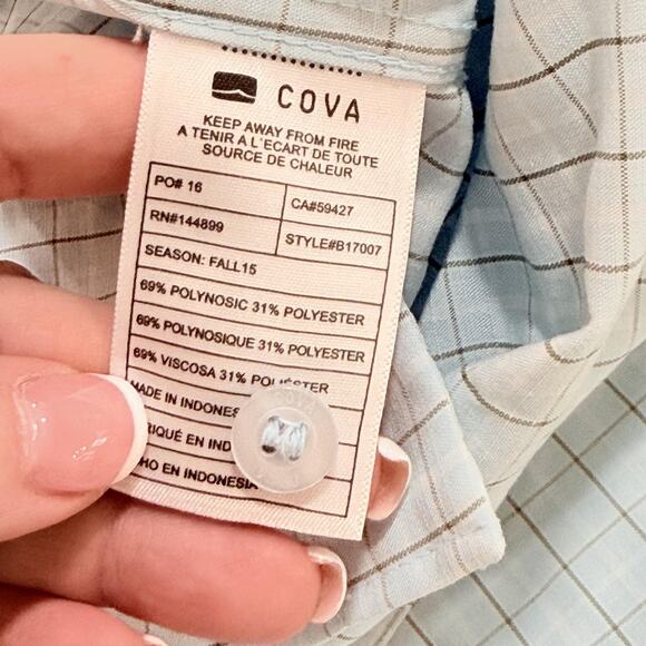 Cova Shirt Mens XL Blue Plaid Grid Short Sleeve Button Front Casual Checked - Picture 8 of 8